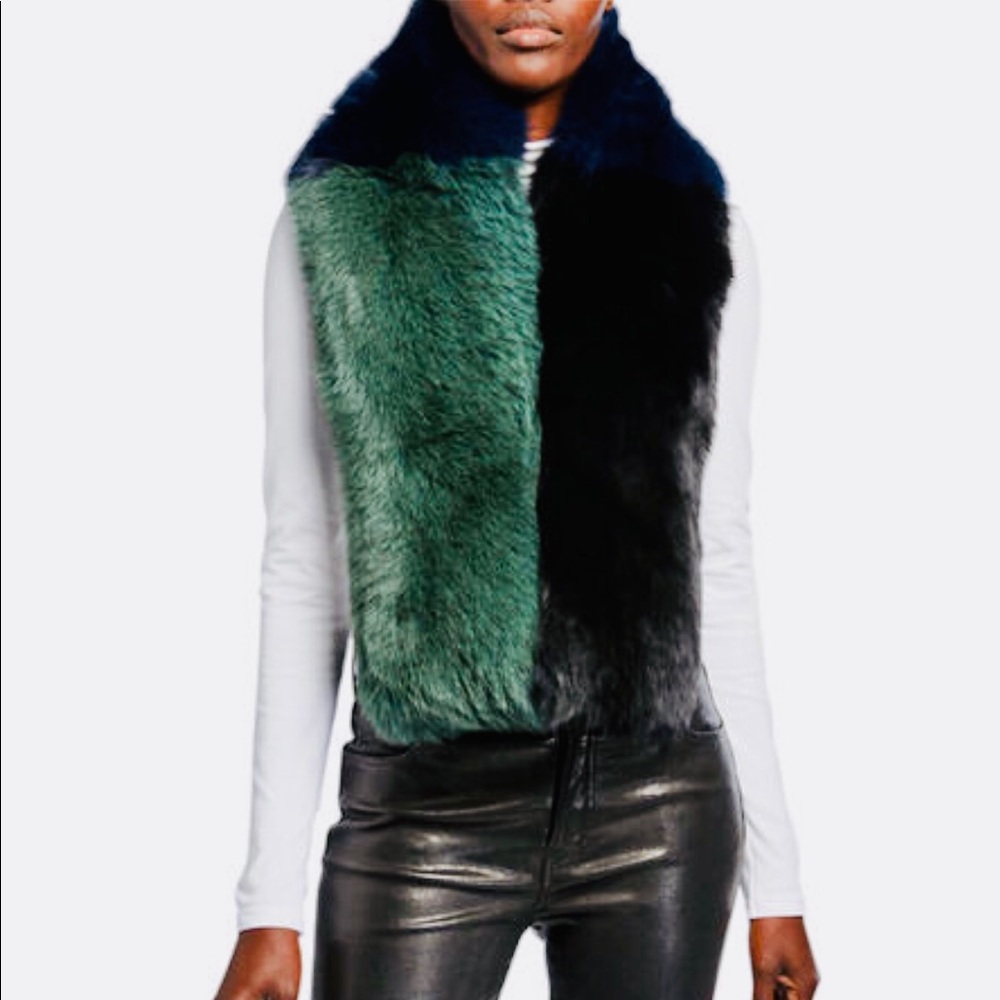 NWT POLOGEORGIS Colorblock Fox Fur Scarf